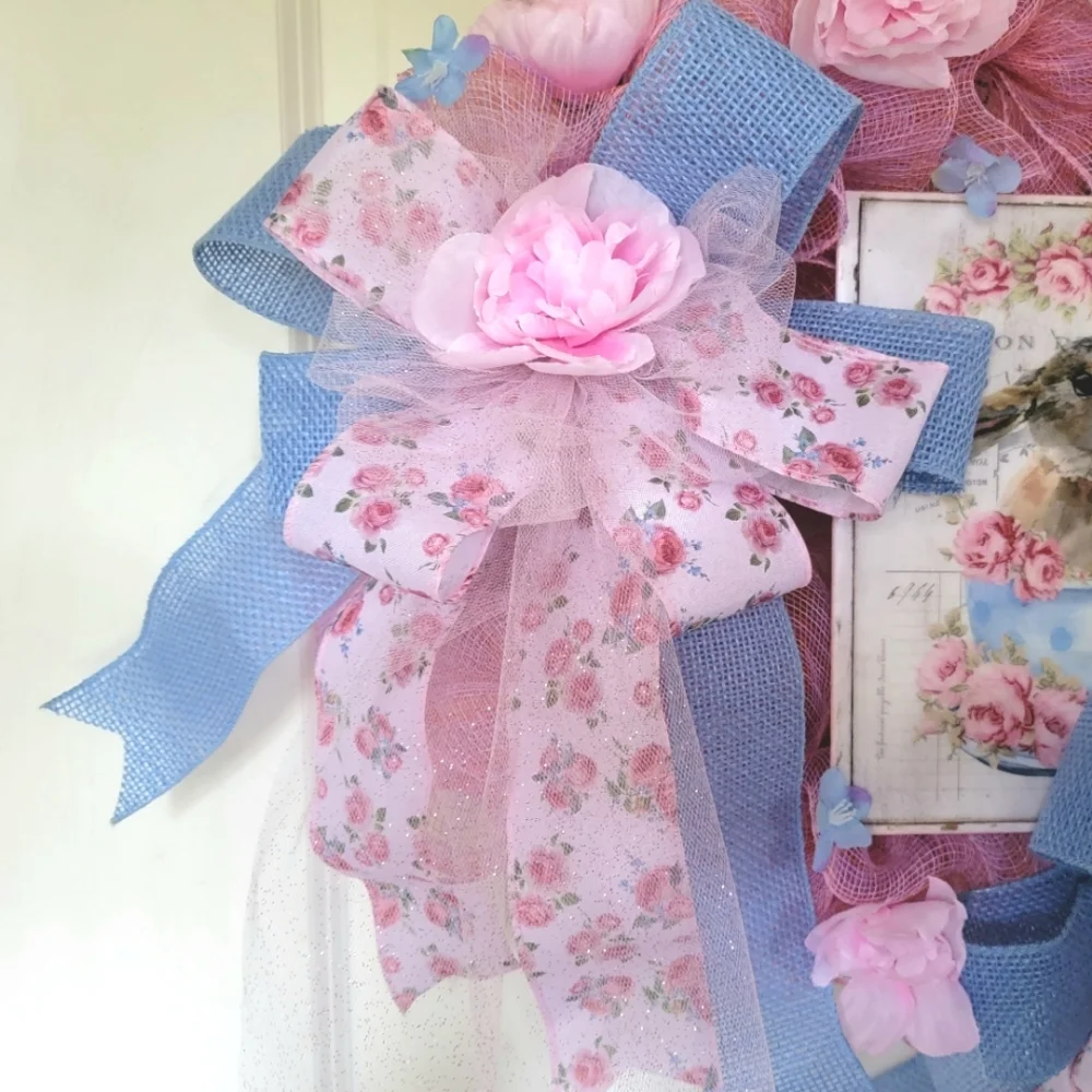 Baby Shower Bunny Wreath Rabbit Deco Mesh Bows Child Gift